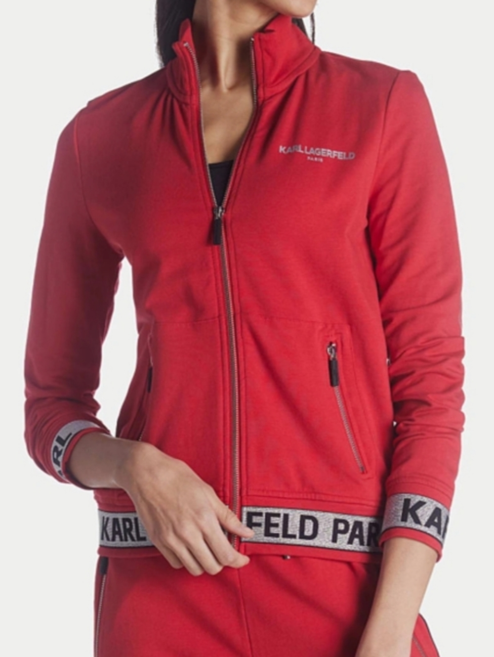 Karl Lagerfeld Paris Women's Zip-Up Logo Tape Knit Jacket & Pants